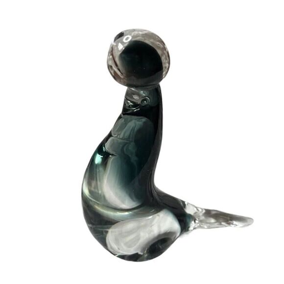 Seal W/Ball Heavy Hand Made Glass Heavy Duty Ocean Paperweight Gift Office Work - Picture 4 of 15